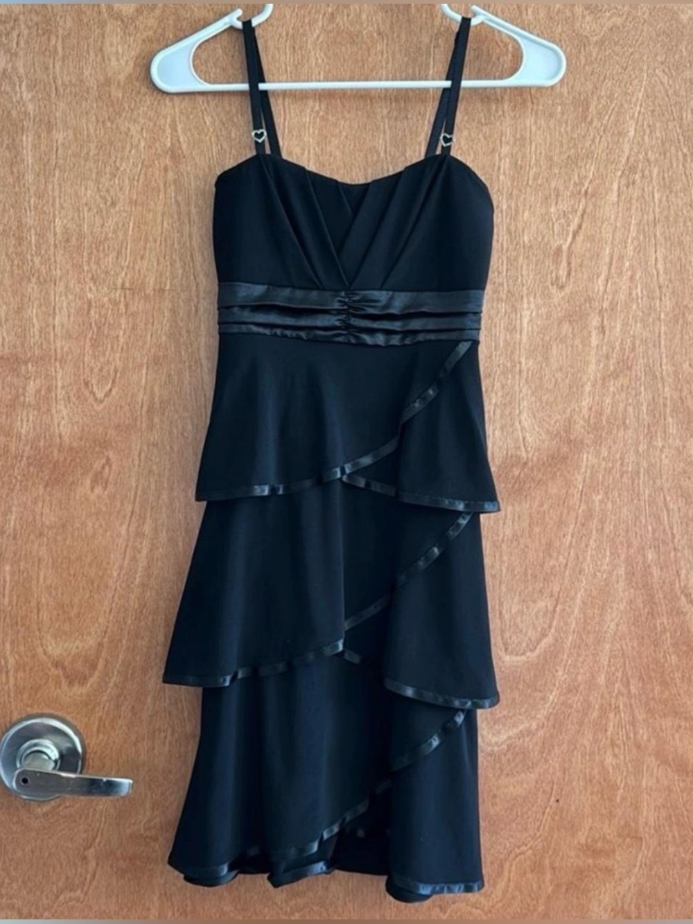 Black Layered Dress w/ Tie Back and Gem Heart Details w/ Padding Mini Dress Y2K